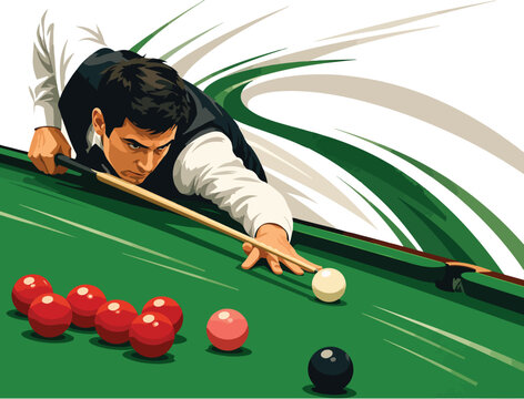 Man playing billiards aiming to hit ball pool snooker