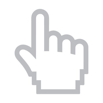 Cursor outline icon showing a pixelated hand shape signifies a traditional computer interface element for user interaction.