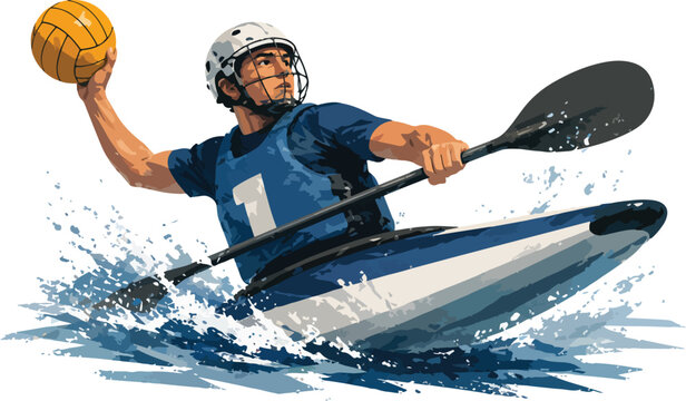 Water polo player in kayak with ball sport male