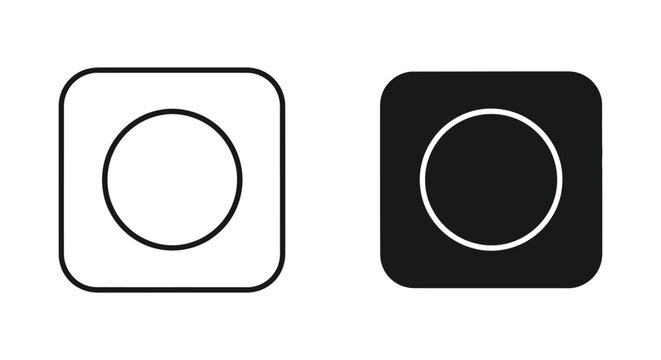Record button vector icon isolated on white Black and white outline line art and solid glyph silhouette
