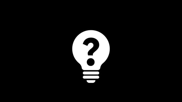 Creative Idea Concept with Animated Lightbulb and Question Mark. Glowing Light Bulb with Question Mark Icon on transparent Background with alpha channel. Brainstorming and Problem Solving Animation