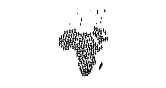 Animated sequence of people icons appearing sequentially to form a world map. Represents global population, teamwork, connectivity, and international business.