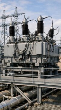 High-voltage transformer at electrical substation