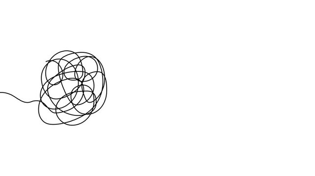 Continuous one line chaos problem scribble simple art icon knot. Chaos problem line complex brain solution tangle messy doodle drawing maze simplify lightbulb understand calm sketch background mess
