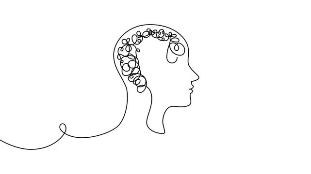 Continuous one line chaos problem scribble simple art icon knot. Chaos problem line complex brain solution tangle messy doodle drawing maze simplify lightbulb understand calm sketch background mess