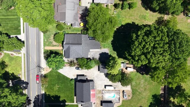Straight Down Nadir Aerial Drone View of Residential Rooftops and Yards in LaFayette Georgia