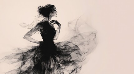 Fototapeta premium double exposure photography fusion concept. A graceful sketch of a woman in a flowing dress, capturing elegance and movement with a delicate artistic touch.