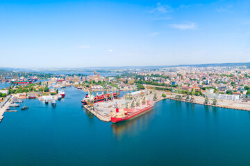 Fototapeta premium Varna city port aerial panoramic view in Bulgaria