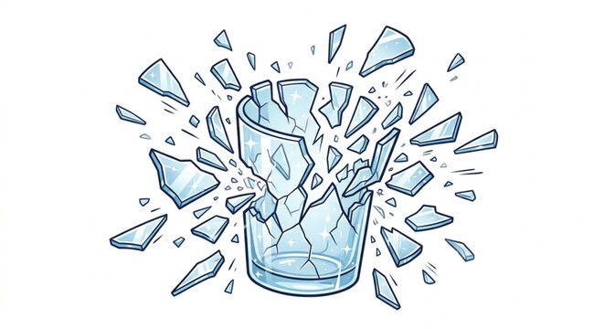 Broken glass cup explosion vector illustration on white background