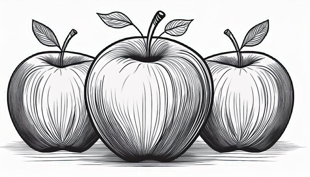 apple black white line art isolated on white background