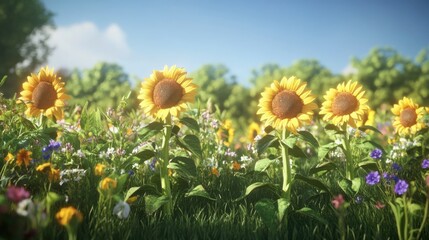 Obraz premium Beautiful sunflowers bloom in a vibrant meadow