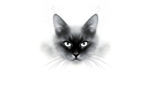 Charcoal dust portrait of a cat isolated on a transparent background