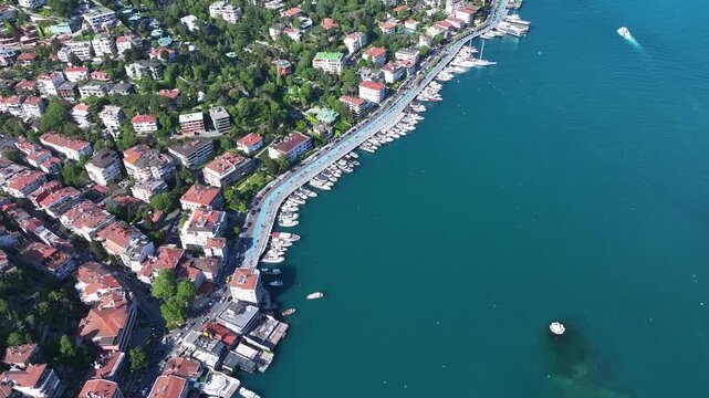 Luxury Neighborhood in Istanbul, Bebek Beach and Bebek Marina Drone Video, Besiktas Istanbul, Turkiye (Turkey)