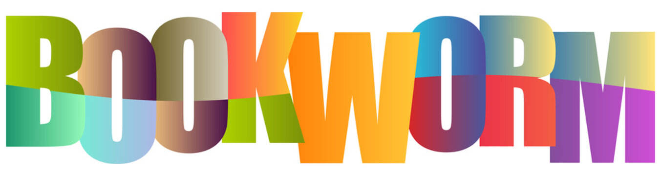 Colorful bookworm text logo with vibrant gradient letters
