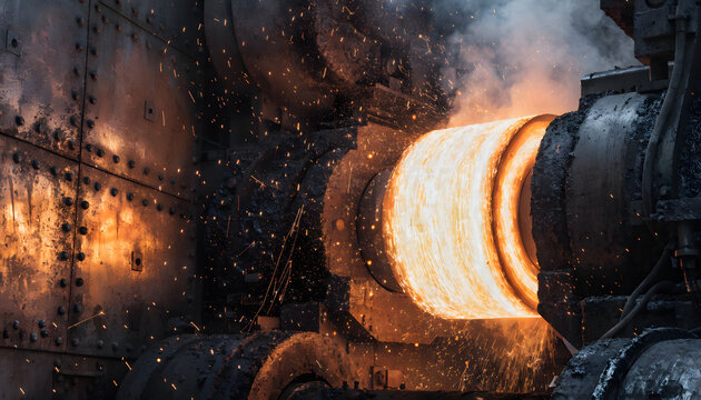 Hot Steel Rolling Process in Industrial Steel Mill Factory