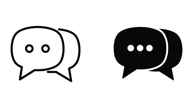 Black and white speech bubble chat icons set
