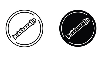Simple black and white circular icon of a clarinet © MDMOSLEM