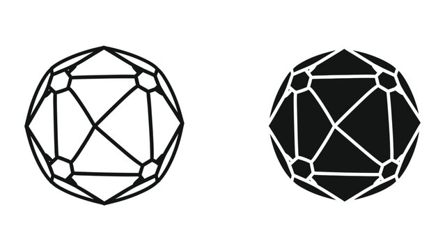 Dual geometric dodecahedron shapes with black and white fill