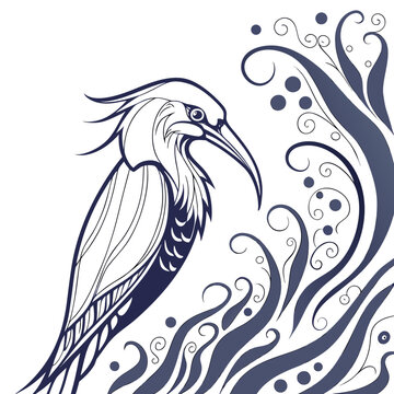 Blue bird illustration with wave design