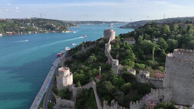 Rumeli Fortress (Rumelihisarı) Drone Video, Istanbul Icons Rumelihisari Sariyer, Istanbul Turkiye (Turkey)