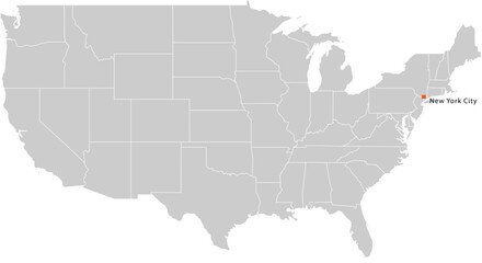 Fototapeta premium New York City Location Pin on United States Map Silhouette