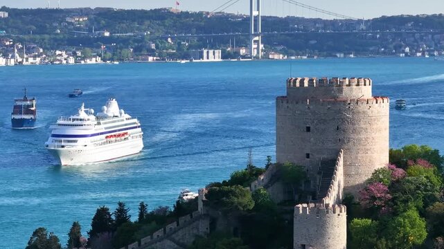 Rumeli Fortress (Rumelihisarı) Drone Video, Istanbul Icons Rumelihisari Sariyer, Istanbul Turkiye (Turkey)