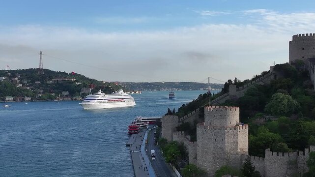 Rumeli Fortress (Rumelihisarı) Drone Video, Istanbul Icons Rumelihisari Sariyer, Istanbul Turkiye (Turkey)