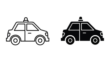 Simple police car icons in black and white outline style © MDMOSLEM