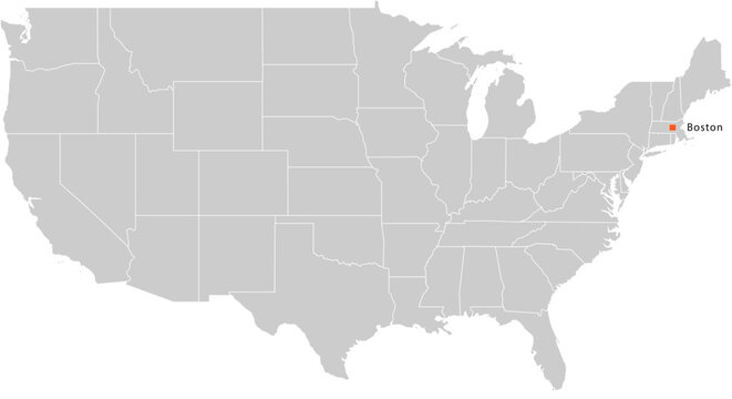 Boston City Location Pin on United States Map Silhouette