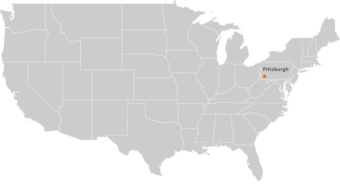 Pittsburgh City Location Pin on United States Map Silhouette