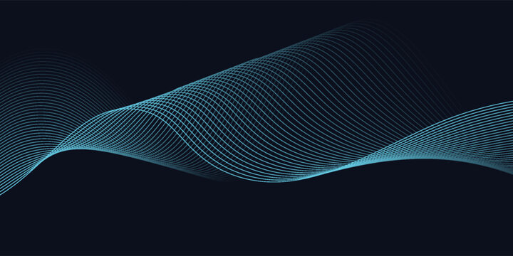 A dynamic and abstract digital design with flowing blue waveforms against a dark background,smooth, curving lines and dotted patterns that create a sense of movement and energy.