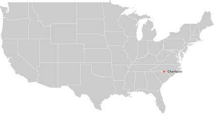Fototapeta premium Charlotte City Location Pin on United States Map Silhouette