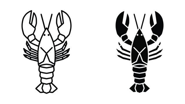 Black and white lobster vector icon pair facing opposite directions