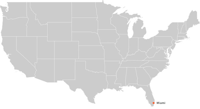 Miami City Location Pin on United States Map Silhouette