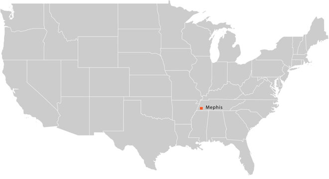 Memphis City Location Pin on United States Map Silhouette