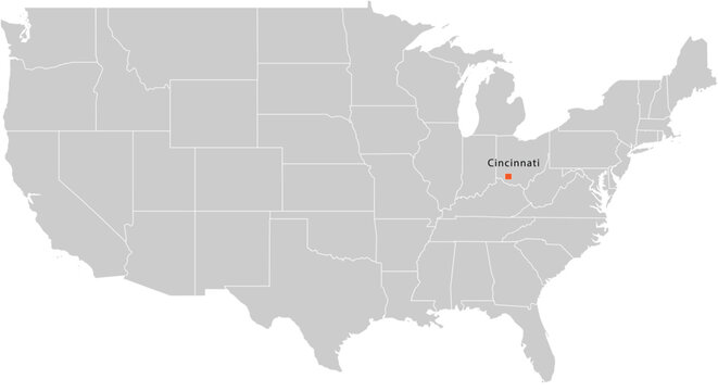 Cincinnati City Location Pin on United States Map Silhouette