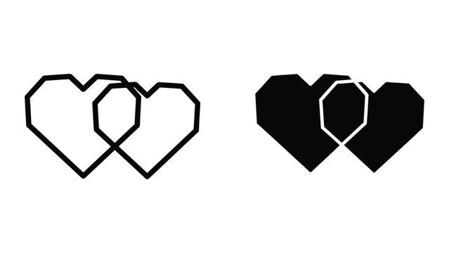Two interlocking hearts symbol in black and white vector style