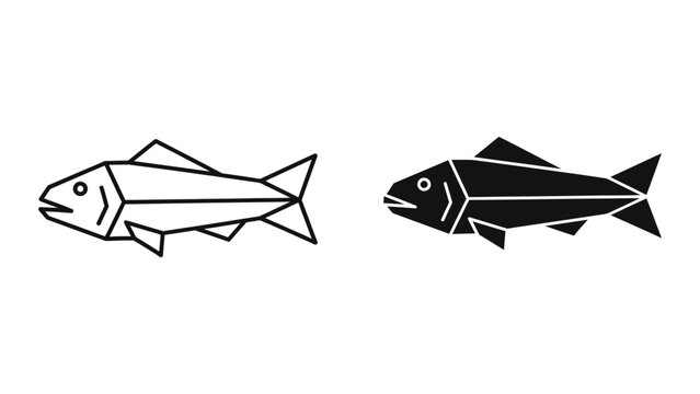 Minimalist fish icon pair in black and white vector style
