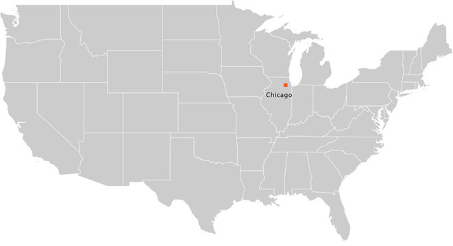 Chicago City Location Pin on United States Map Silhouette