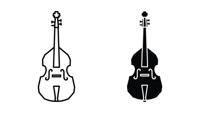 Black and white outline vector illustration of cello and violoncello