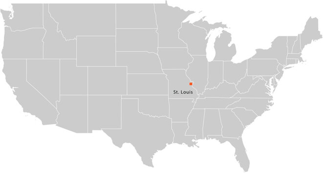 St Louis City Location Pin on United States Map Silhouette