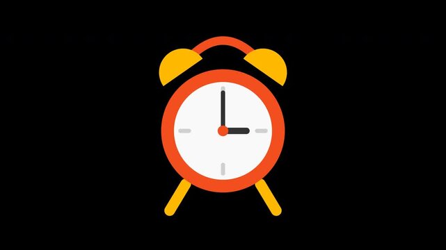 Ringing alarm clock reminder with fast ticking hands on dark background animation loop 4K