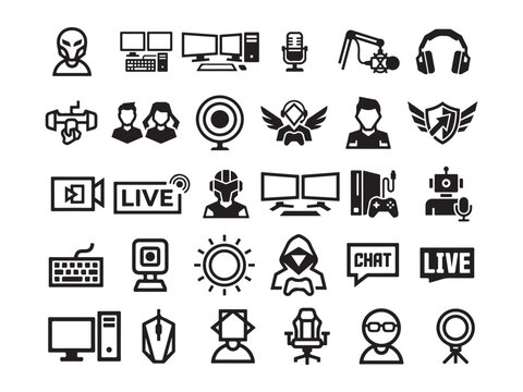 Comprehensive Gaming and Live Streaming Technology Icons Collection for Digital Content Creators
