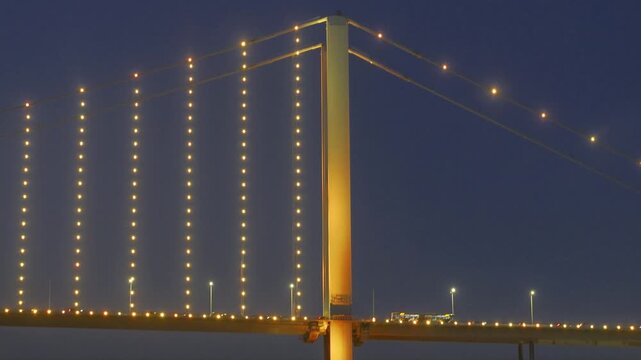 Yellow and Red 15 July Martyrs Bridge Night Lights Drone Video, Kuzguncuk Beylerbeyi District Uskudar, Istanbul Turkiye (Turkey)