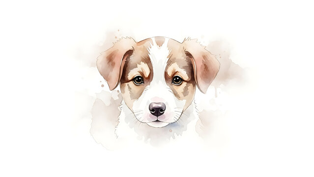 Watercolor puppy portrait isolated on a transparent background