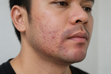 Fototapeta premium Close Up of Razor Bumps and Skin Irritation After Shaving on Male Face