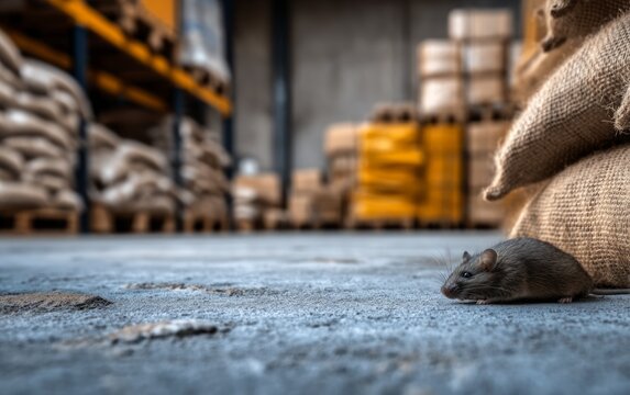 Dead Rodent Found Near Grain Storage in Warehouse Environment