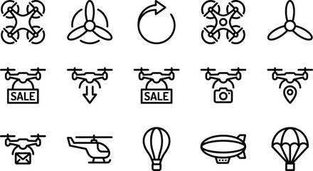 Comprehensive Drone and Aerial Transportation Icon Set for Delivery Services, Aviation Logistics, and Modern Technology © MDBABULU