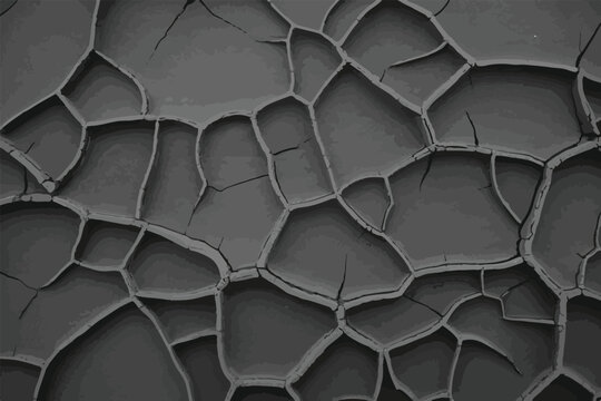 Abstract texture background showing cracked earth or dry mud with polygonal shapes and deep crevices, gray tones.
