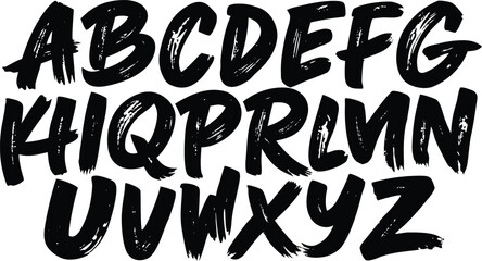 Handwritten brush font alphabet A-Z with textured dry stroke style on white. © Salma